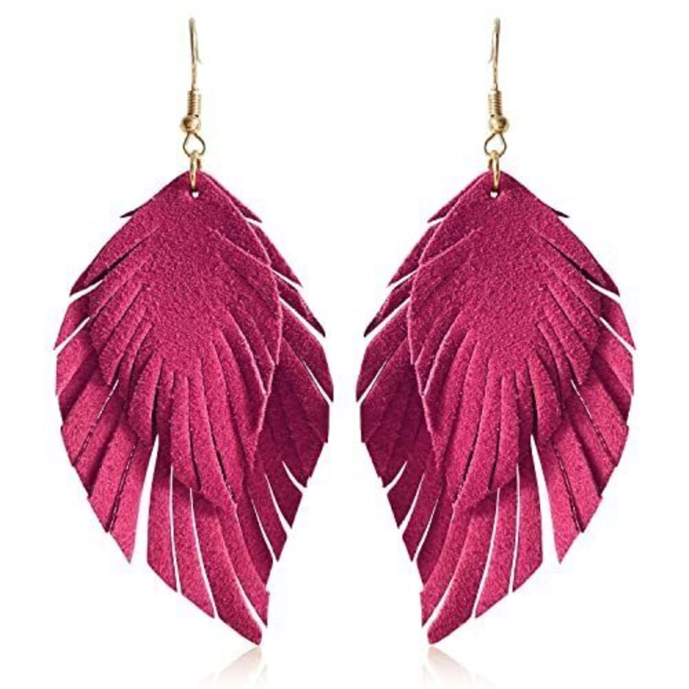 4230 Handmade Bohemian Large Soft Leather Fringe Double Feather Lightweight